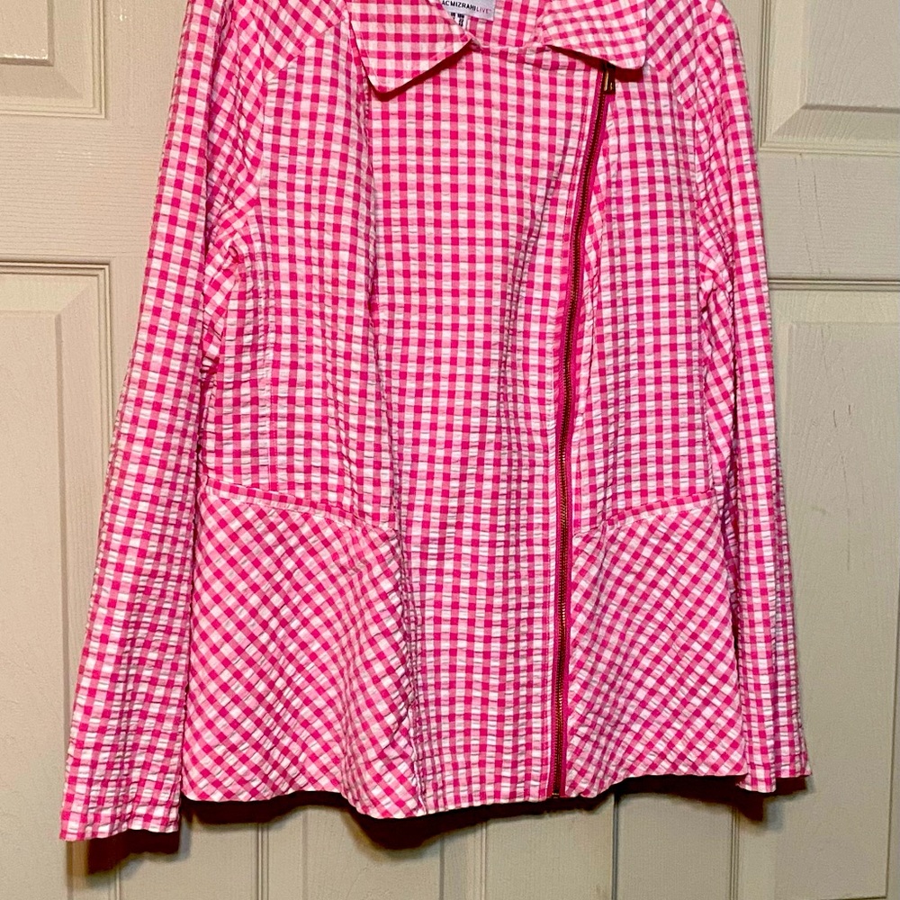 Isaac Mizrahi Live Jacket Women Plus Size 18W Lined Checks Peplum LS Pockets